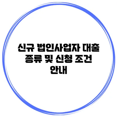 신규 법인사업자 대출 종류 및 신청 조건 안내