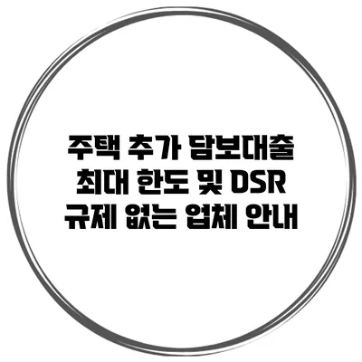 주택 추가 담보대출 최대 한도 및 DSR 규제 없는 업체 안내